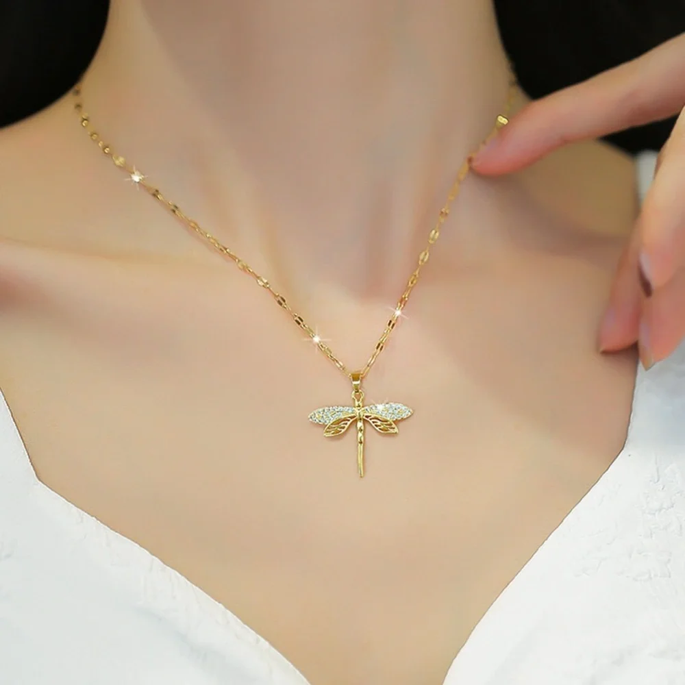 18K Gold Plated Dragonfly Pendant Necklace for Women,Dragonfly Necklace - Picture 4 of 4